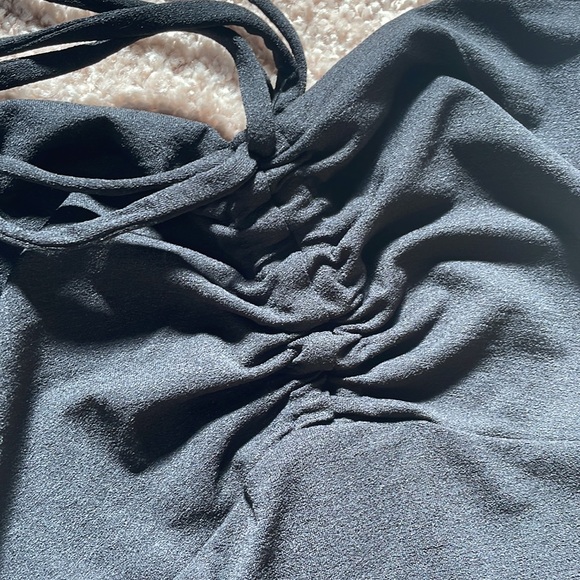 NWT XS/M/L Tiger mist black ruched bodysuit adjustable straps tie front halation - Picture 9 of 11